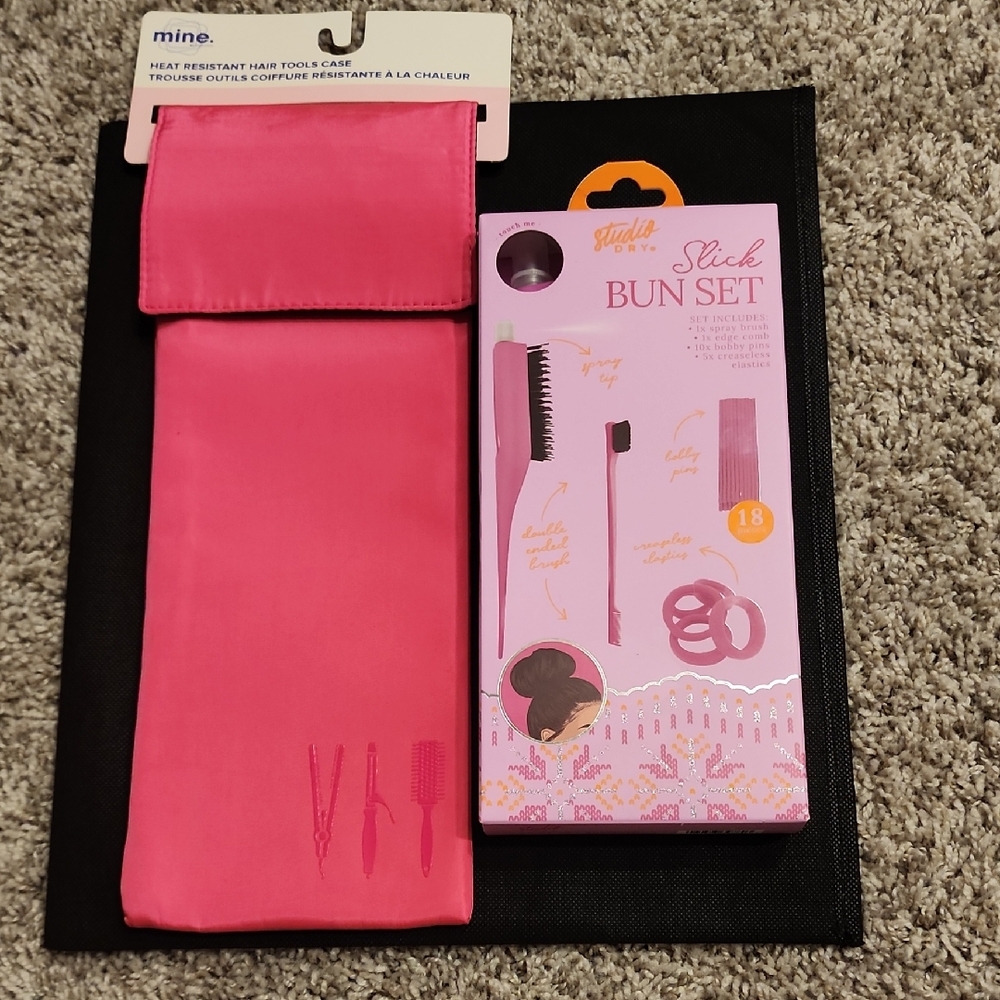 Mine Heat Resistant Pink Hair Tools Case & Slick Bun Set